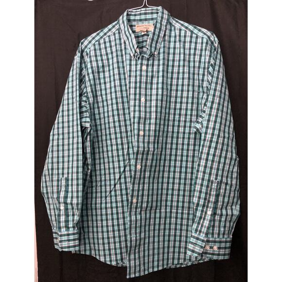 Duluth Trading Men’s X-Large Button Down Oxford Wrinkle Fighter Green Plaid - Picture 1 of 6